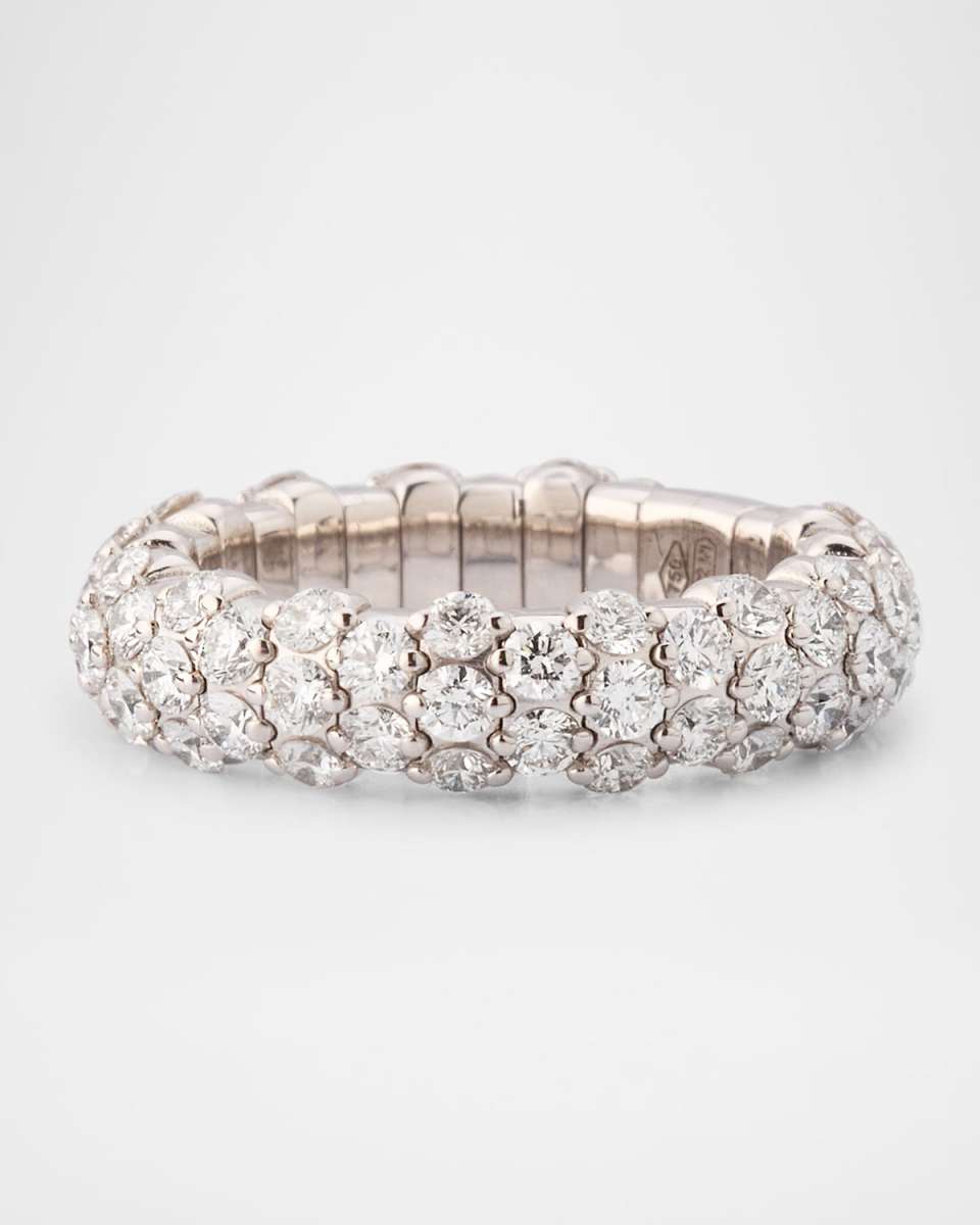 18K White Gold Stretch Ring with Diamonds, Size 6